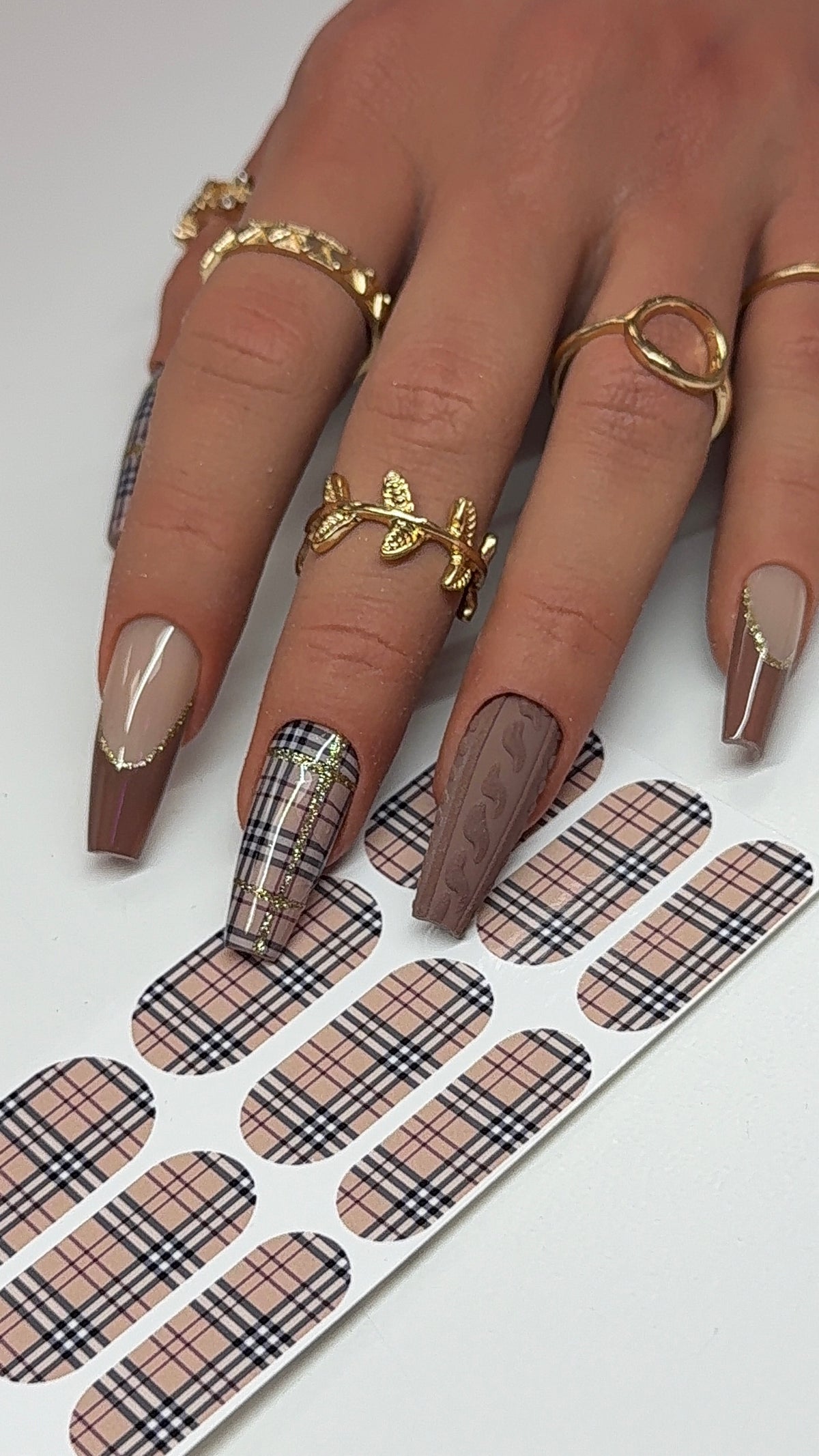Tan Plaid Nail Decals